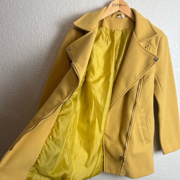 Asymmetrical Zip Moto Jacket, Mustard Yellow S - Fall Layer, Autumn, Retro - Picture 8 of 10